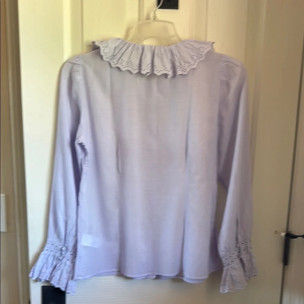 J. Crew Purple Long Sleeve Ruffled Bib Collar Blouse - Picture 4 of 5